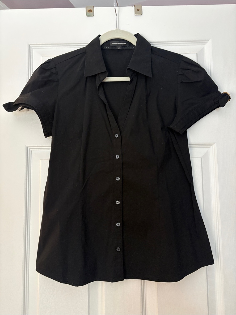 Express Black Short-Sleeve Button-Down Shirt